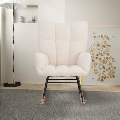 Anajqaqia Rocking Chair, Armchair, Upholstered Swing Chair with High Backrest, for Living Room Bedroom Balcony, Lambswool, Beige
