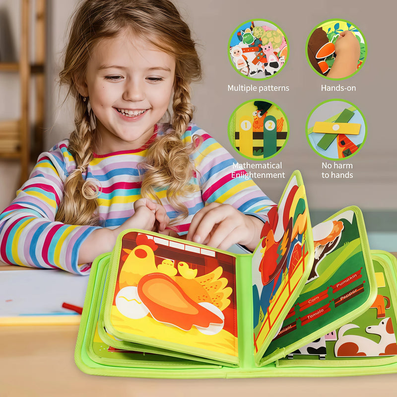 Montessori Busy Book Baby Early Education Book Farm Animal Scene Storytelling Activity Toy Fine Motor Quiet Book for Toddlers