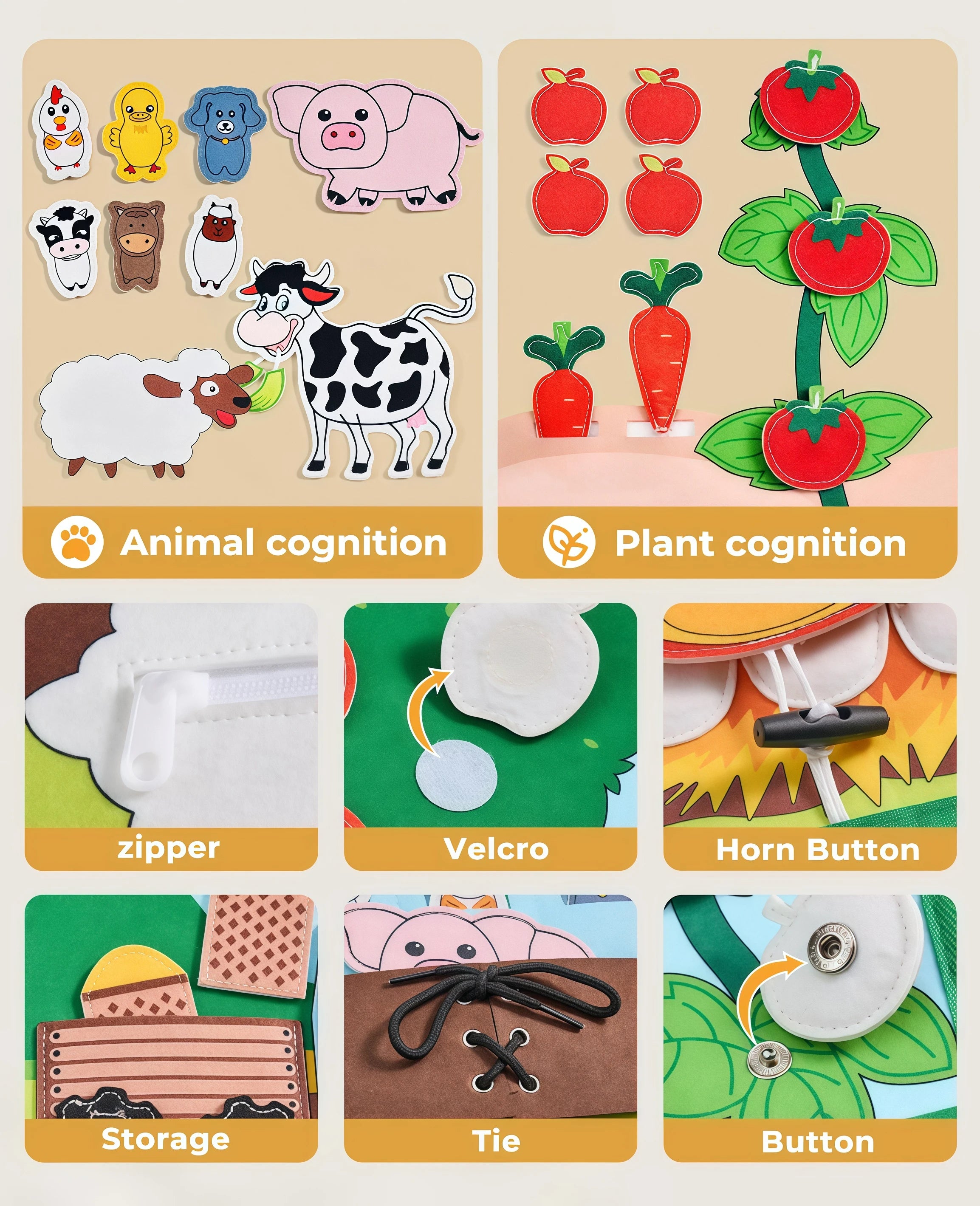 Montessori Busy Book Baby Early Education Book Farm Animal Scene Storytelling Activity Toy Fine Motor Quiet Book for Toddlers