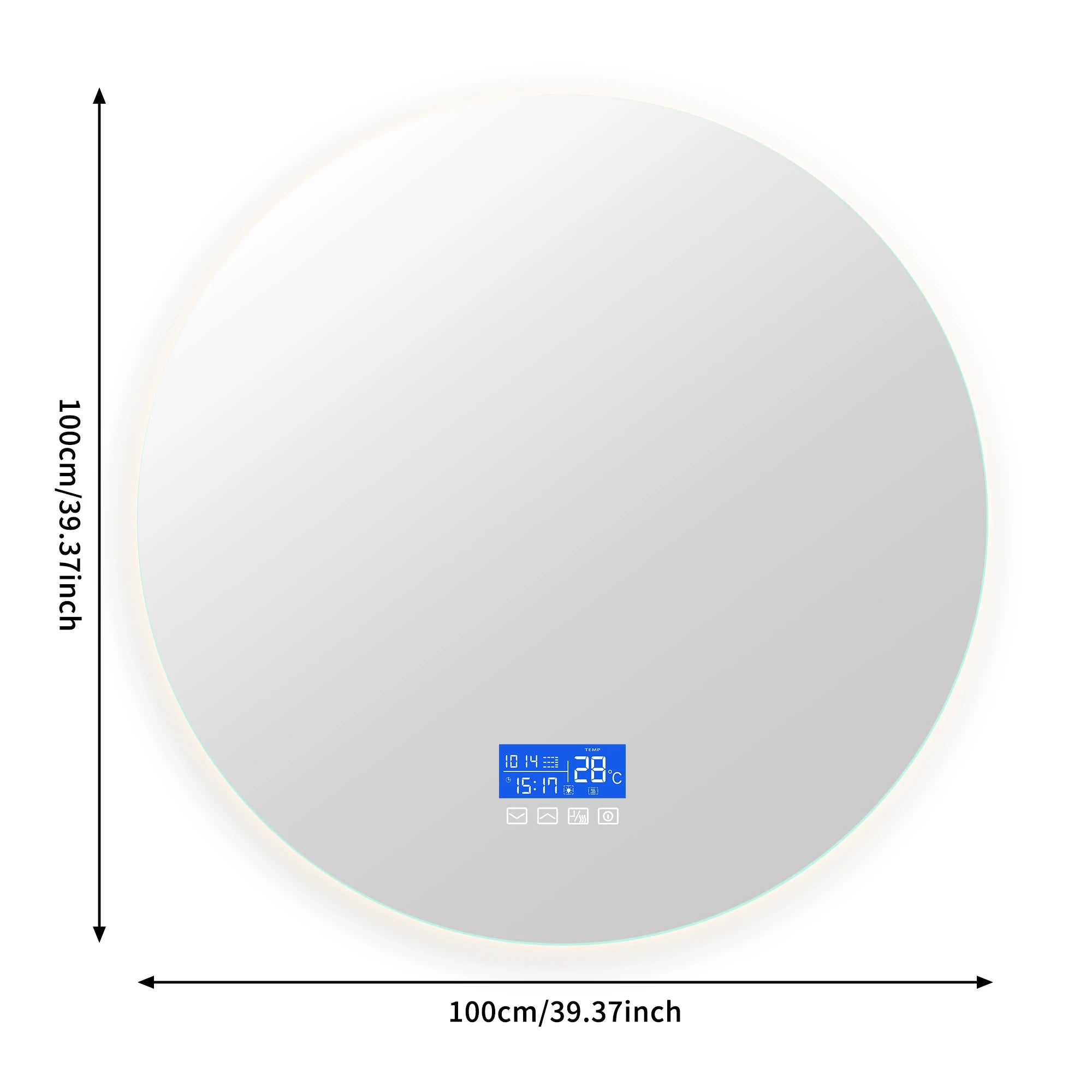 Anajqaqia 100x100cm Bathroom Mirror with LED Lighting, with 3 Adjustable Brightnesses, Temperature Display and Anti-Fog, Round
