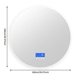 Anajqaqia 100x100cm Bathroom Mirror with LED Lighting, with 3 Adjustable Brightnesses, Temperature Display and Anti-Fog, Round