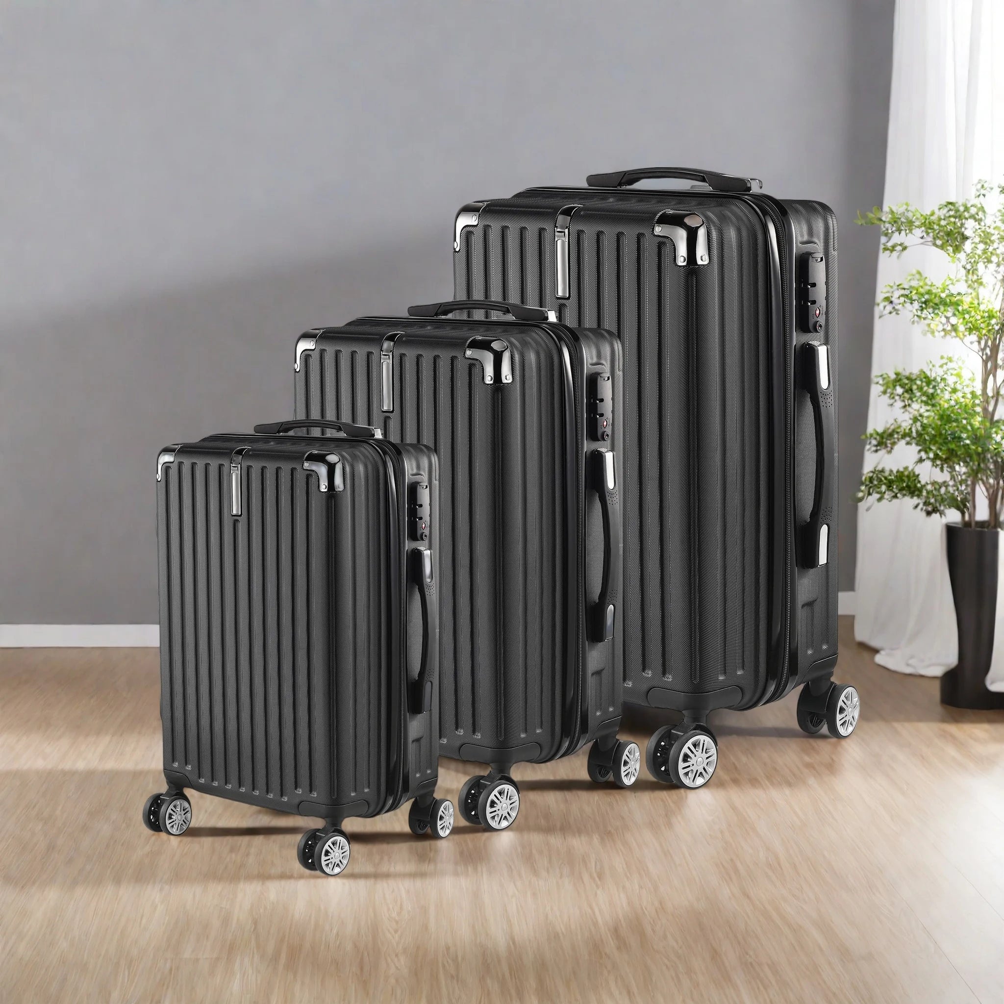 Anajqaqia Suitcase 3 Pieces Set,Hard Shell Trolleys Set,With TSA Lock,360° Universal Wheels,Lightweight ABS Luggage,Black