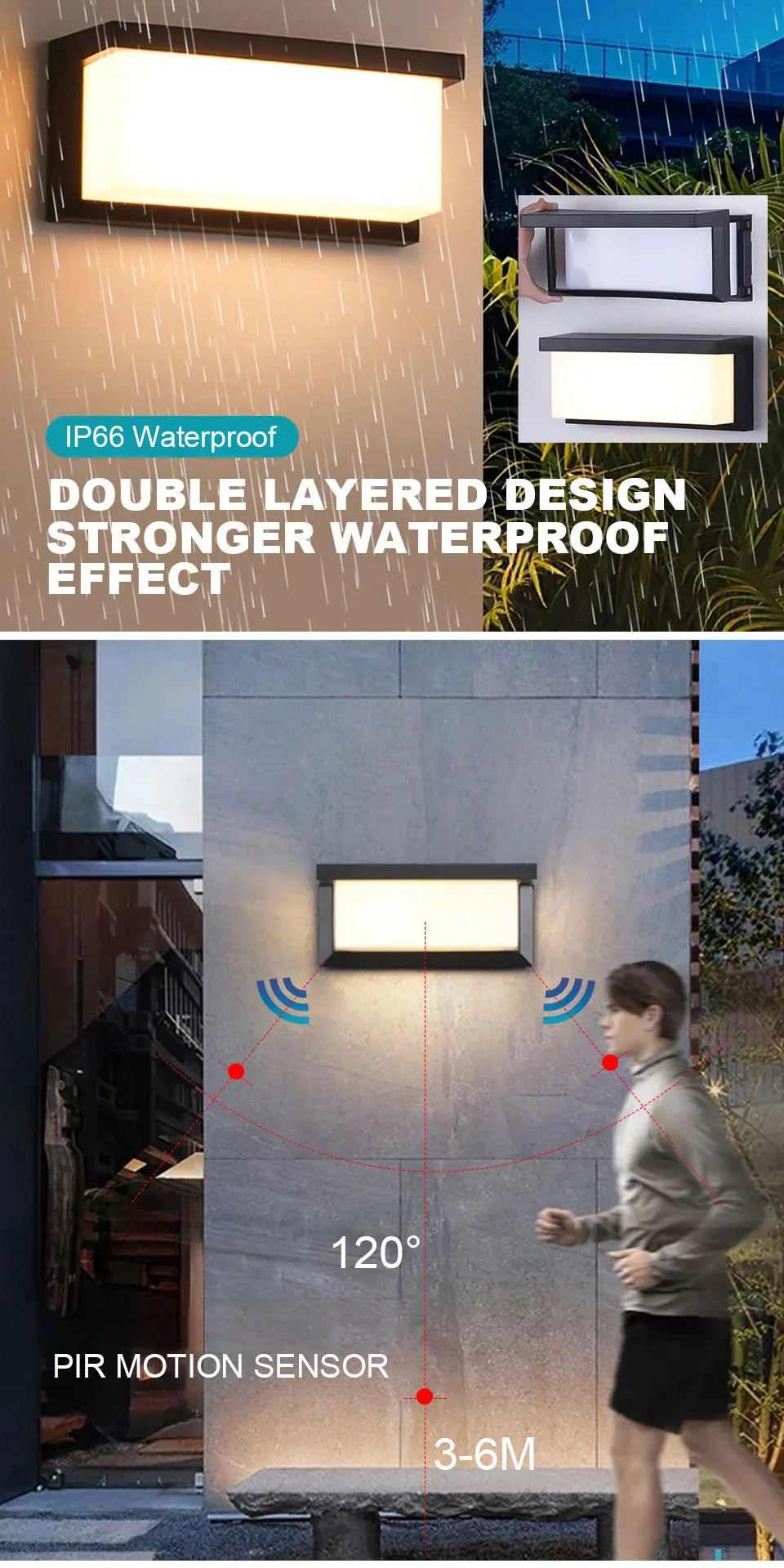 LED Outdoor Wall Light Waterproof IP66 Motion Sensor LED Outdoor Lighting Porch Lights Balcony Garden Lights Outdoor Wall Lamp