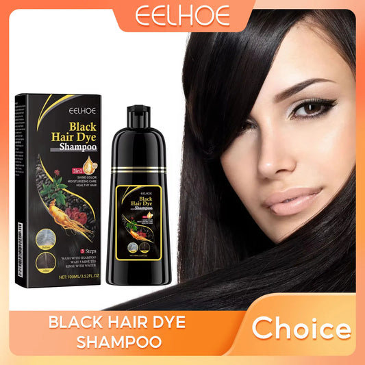 Shampoo EELHOE 3 em 1 para Tingir Cabelos de Preto: Crescimento, Limpeza, Escurecimento e Nutrição Profunda – Fórmula Natural, Orgânica e à Base de Ervas