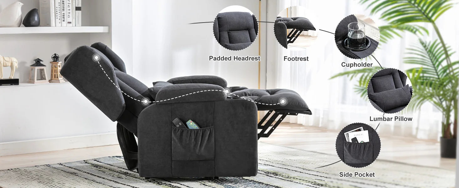 COMHOMA Relax armchair stand-up aid massage armchair with fabric surface electric stand-up armchair TV armchair armchair fabric