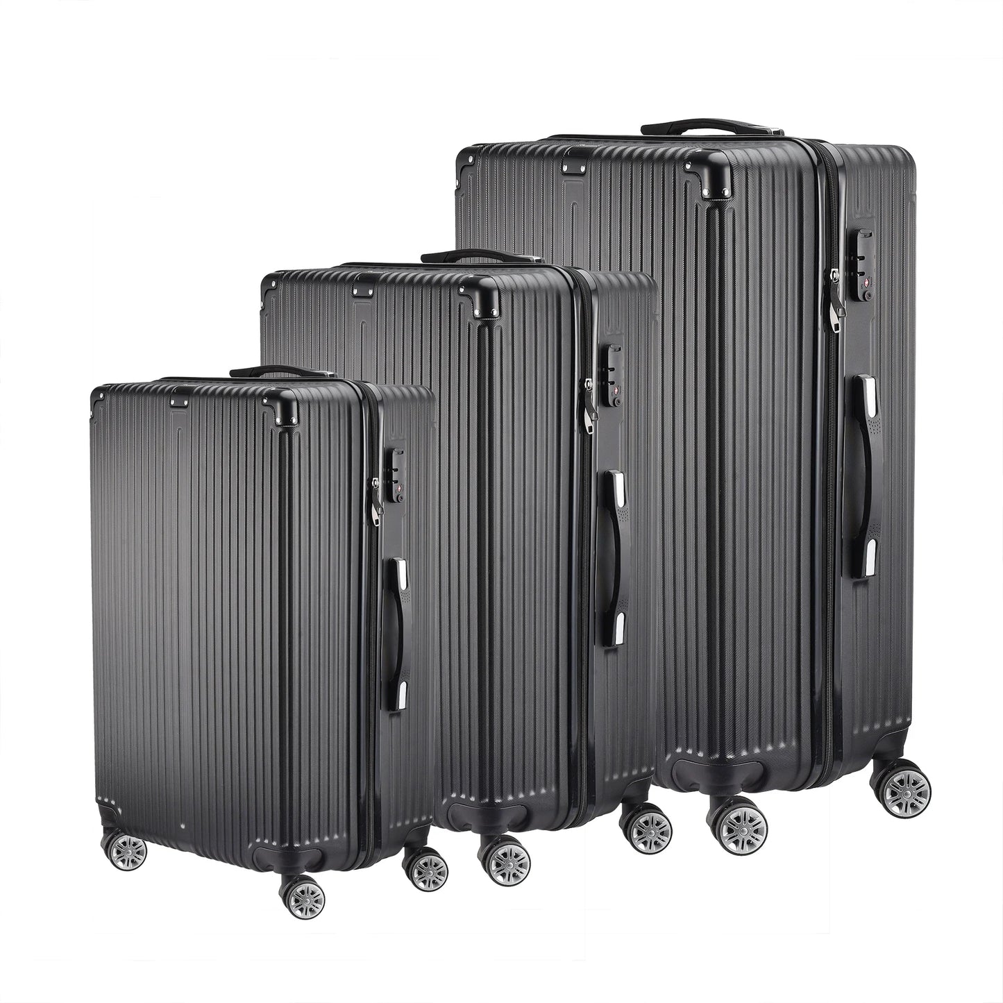 Anajqaqia 3-Piece Travel Suitcase Set with Wheels and Lock, Hard-Shell Trolley, Telescopic Handle, M, L, XL, Silvery