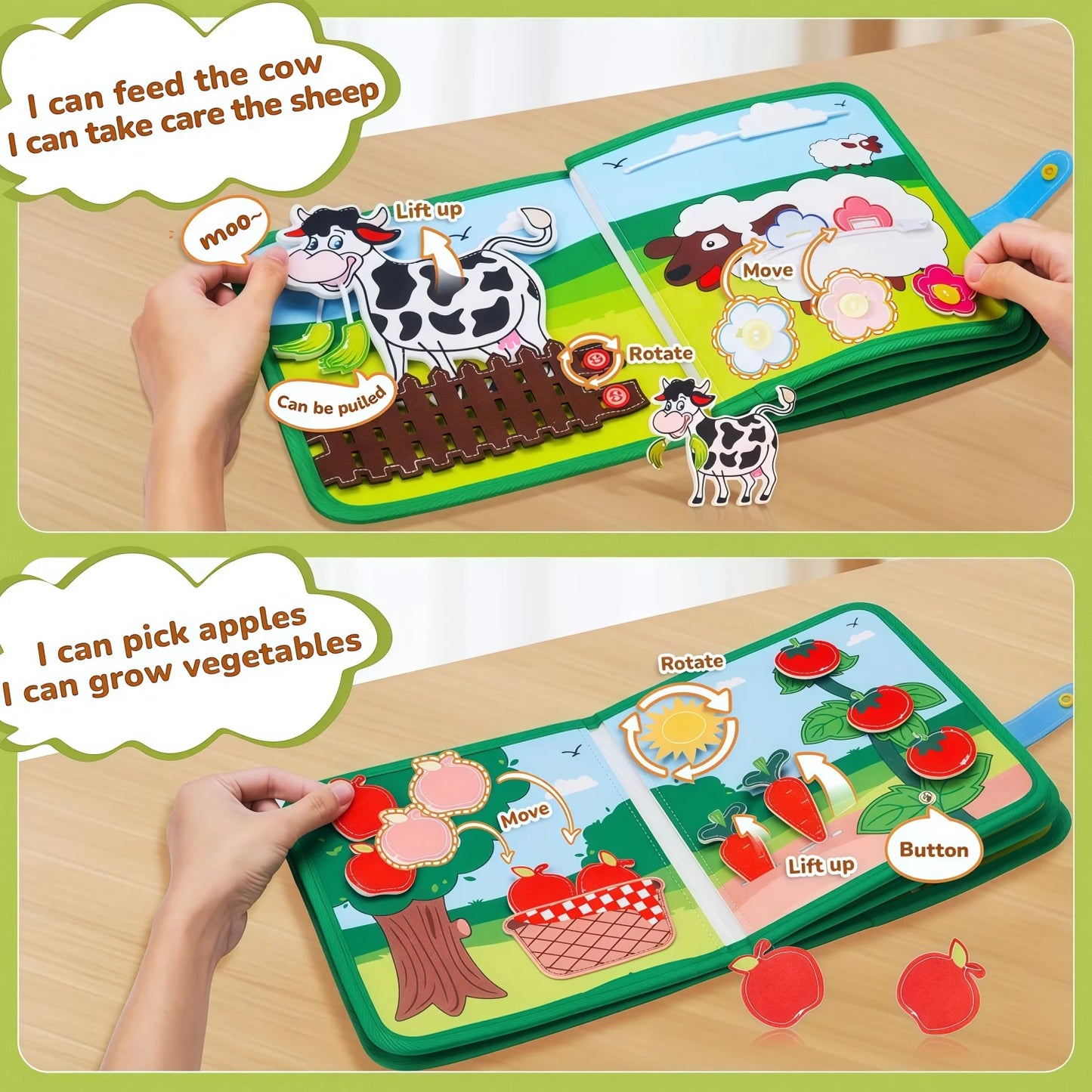 Montessori Busy Book Baby Early Education Book Farm Animal Scene Storytelling Activity Toy Fine Motor Quiet Book for Toddlers