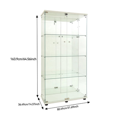 Rosahqnda glass cabinet with 4 shelves, 8 storage rooms with door, toys storage s wardrobe curio stand bookshelf