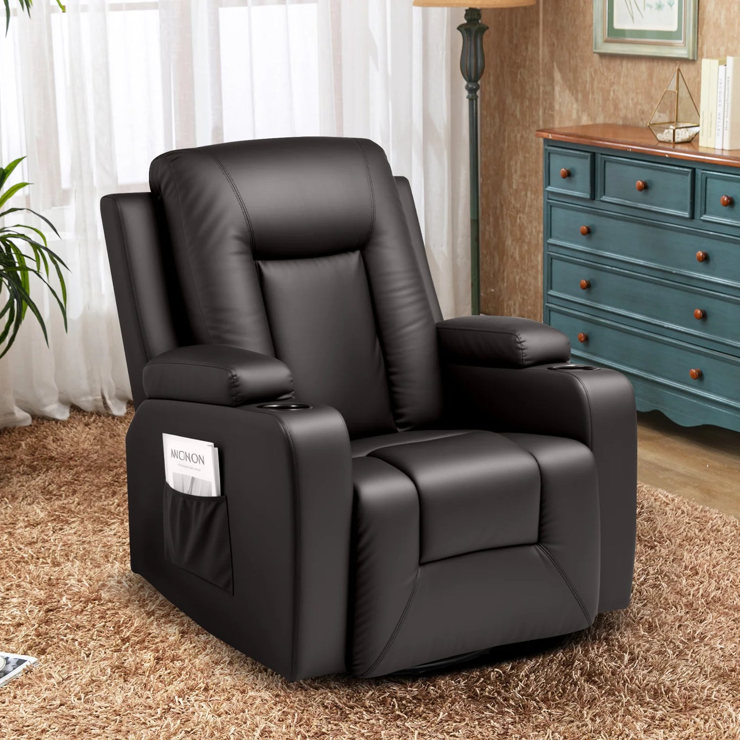 COMHOMA Relax armchair TV armchair with reclining and footrest, Thick backrest and armrests, 360 ° Swivel