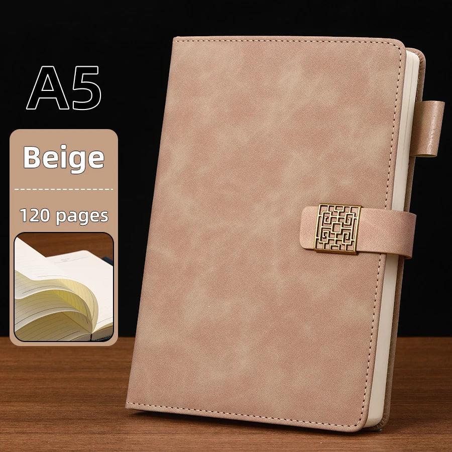 Vintage A5 leather notebook with personalized soft cover - perfect for business meetings and college life