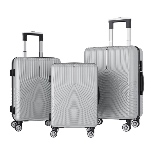 Anajqaqia 3-Piece Travel Suitcase Set with Wheels and Lock, Hard-Shell Trolley, Telescopic Handle, M, L, XL, Silvery