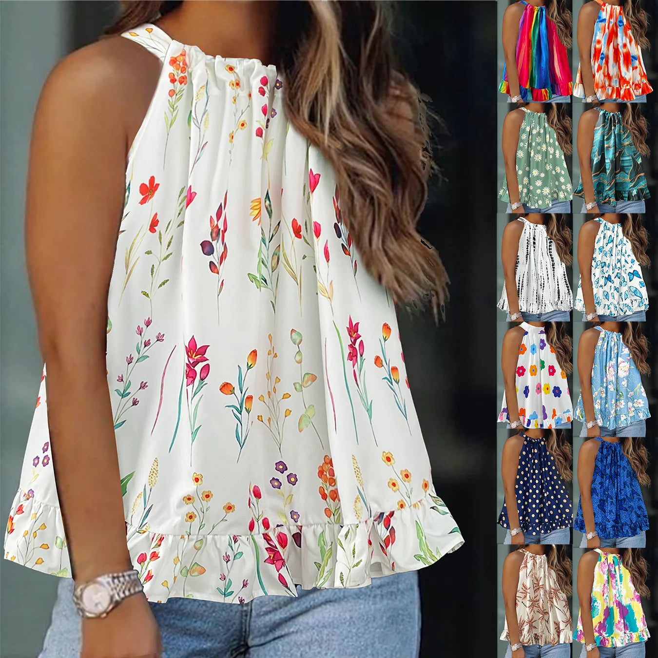 Plus size women's spring and summer fresh and fashionable halter neck off-shoulder solid color  elegant urban  vest  suspender 。