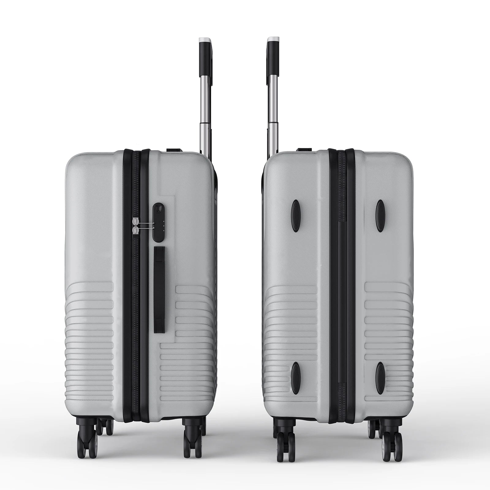 Anajqaqia 3-Piece Travel Suitcase Set with Wheels and Lock, Hard-Shell Trolley, Telescopic Handle, M, L, XL, Silvery