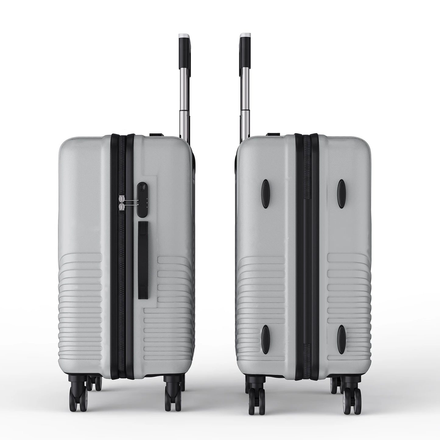 Anajqaqia 3-Piece Travel Suitcase Set with Wheels and Lock, Hard-Shell Trolley, Telescopic Handle, M, L, XL, Silvery