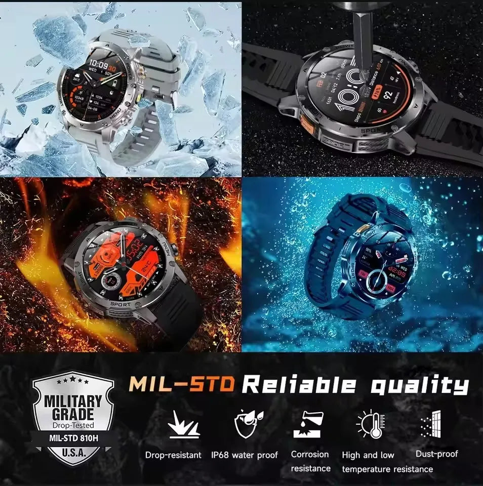 Novo Smartwatch Militar para Atividades ao Ar Livre (Modelo 2026) – Bateria de 1000 mAh de Longa Duração, Monitoramento de Fitness, À Prova d'Água, Estilo Tático e Esportivo