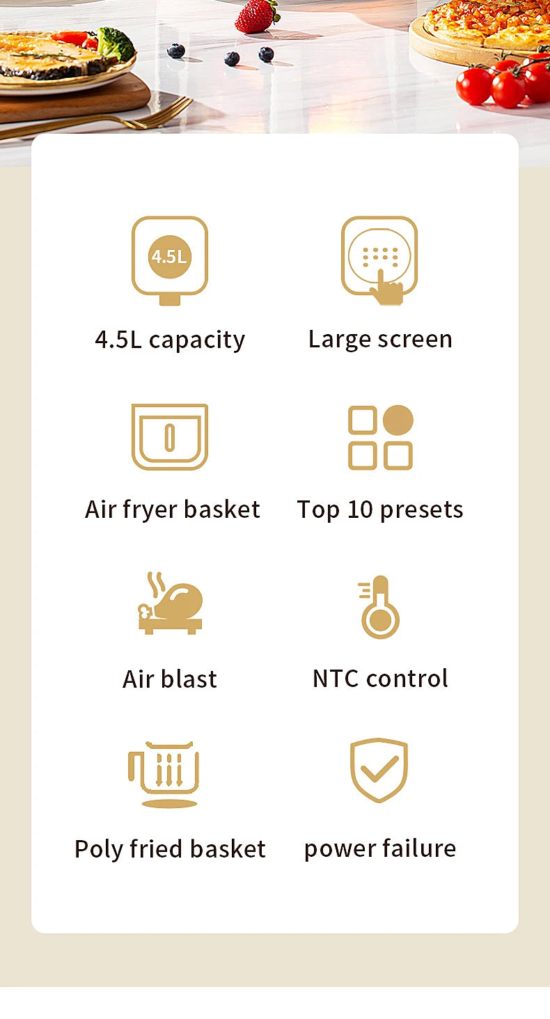 Smart Electric Air Fryer Large Capacity Convection Oven Deep Fryer Without Oil Kitchen 360°Baking Viewable Window Home Appliance