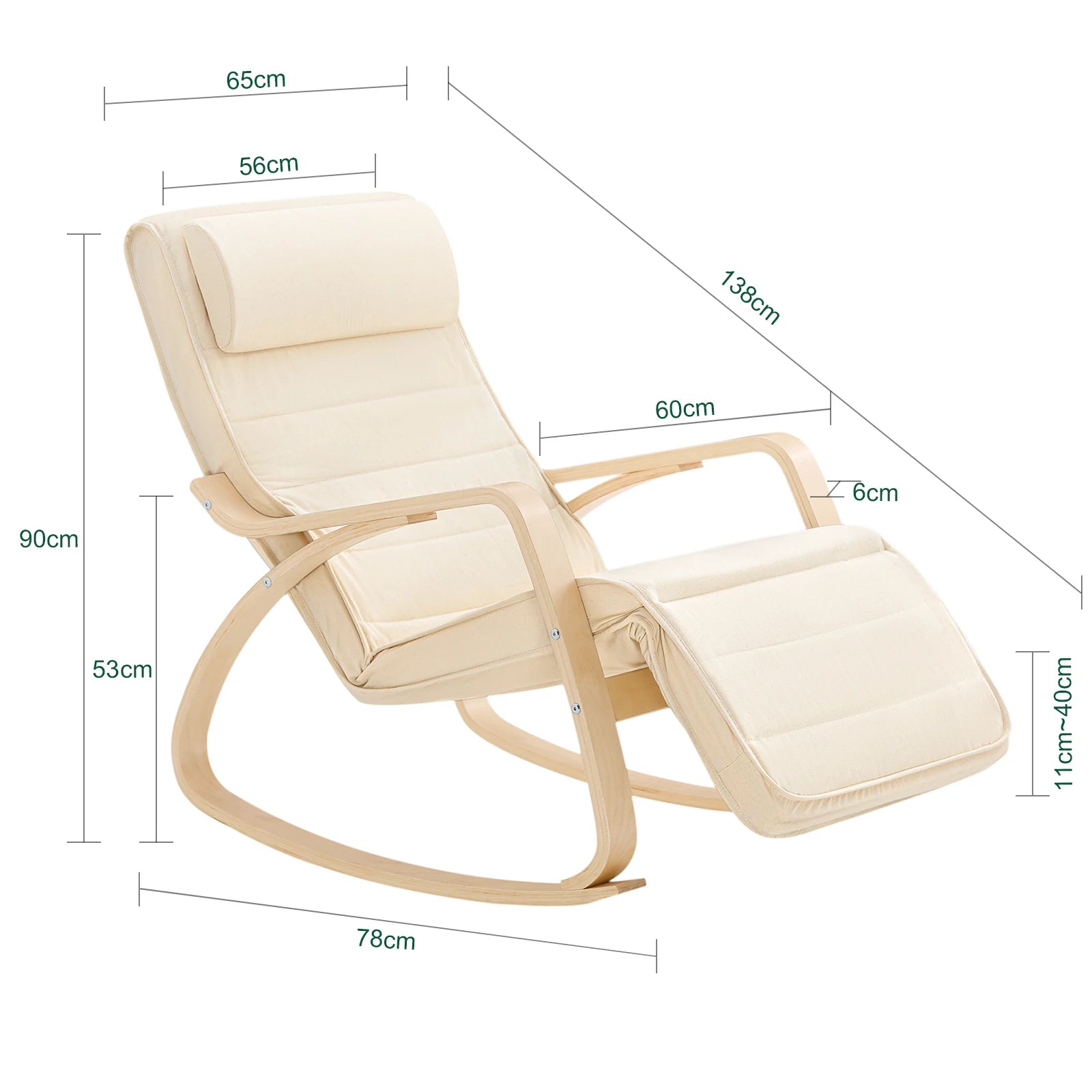 SoBuy FST16 New swing chair 5-compartment adjustable foot part swing armchair relax armchair load 150kg Birch Wood