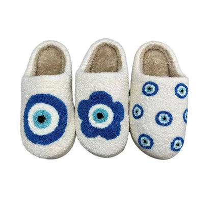 AD Ins Retro Azul pequeno mal olhos dolt Inverno Pelúcia Chinelos Quente Chinelo Moda Calçados Aconchegantes