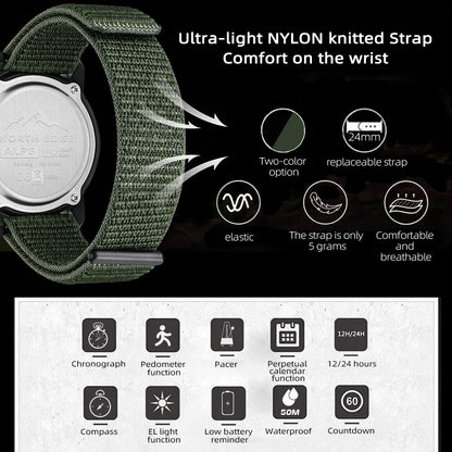 NORTH EDGE ALPS Reloj digital de fibra de carbono para hombre, resistente a golpes, deportivo, militar, superligero, con brújula para exteriores, resistente al agua hasta 50 m.