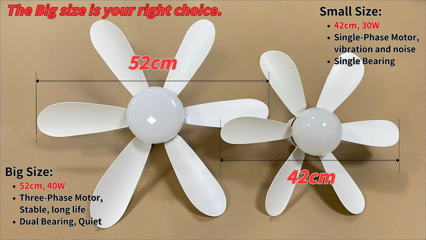 40W Socket Fan Light, 21.5" Screw Ceiling Fan with Light and Remote, E27 Socket Fan with LED for Bathroom, Bedroom, Kitchenfor