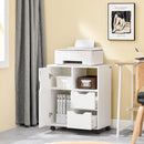 SoBuy FBT105-W printer table with 2 drawers and 1 door files wardrobe roll container office cart side trolley office container White