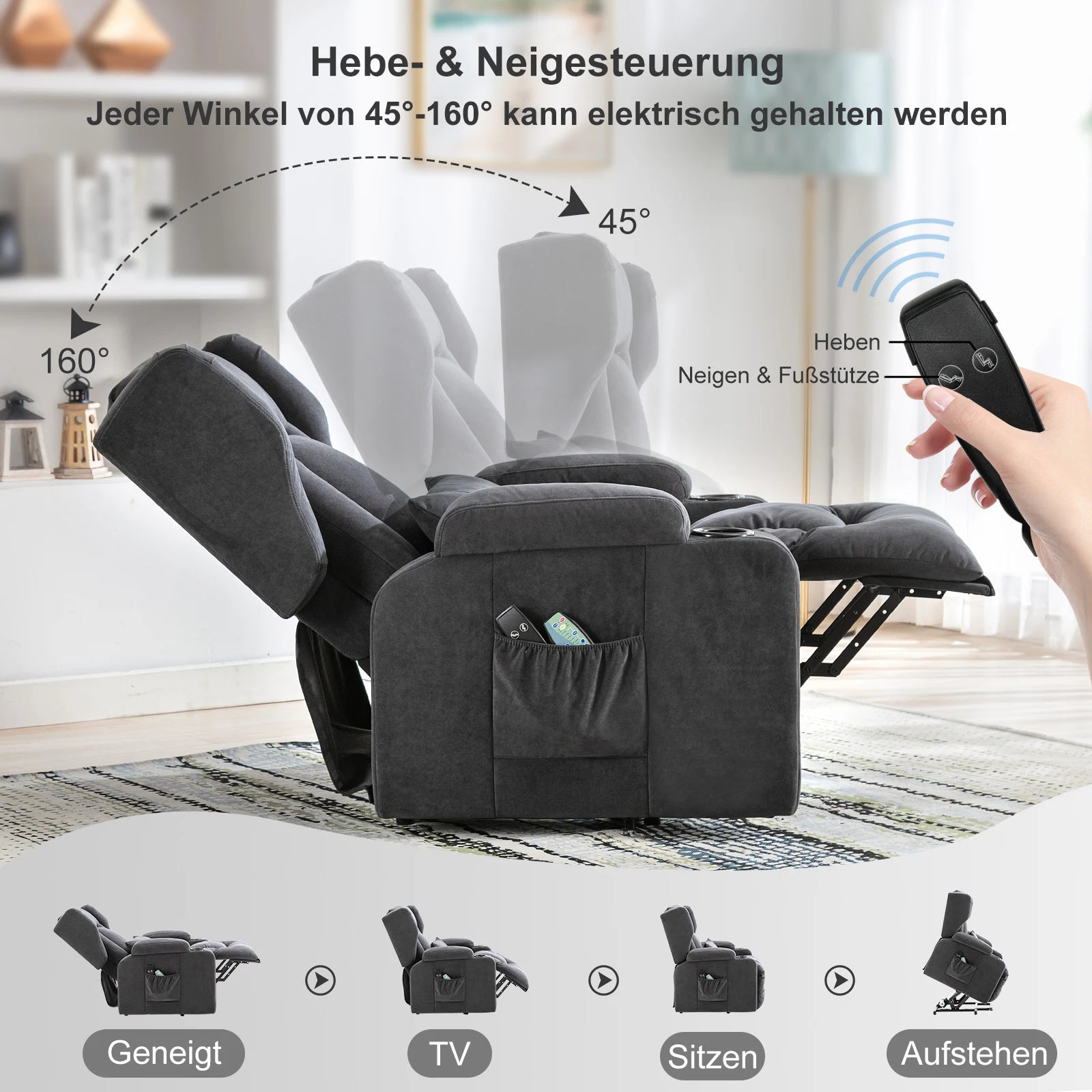 COMHOMA Relax armchair stand-up aid massage armchair with fabric surface electric stand-up armchair TV armchair armchair fabric