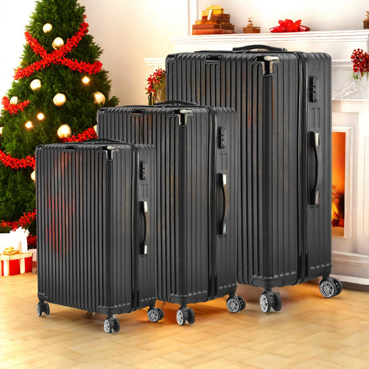 3-Piece Hard Shell Suitcase Set, Trolley Carry-on Luggage, Travel Suitcase Set, Trolley Set with TSA Lock and 4 Wheels, Rolling Suitcase, Luggage Sets, Black (M, L & XL)