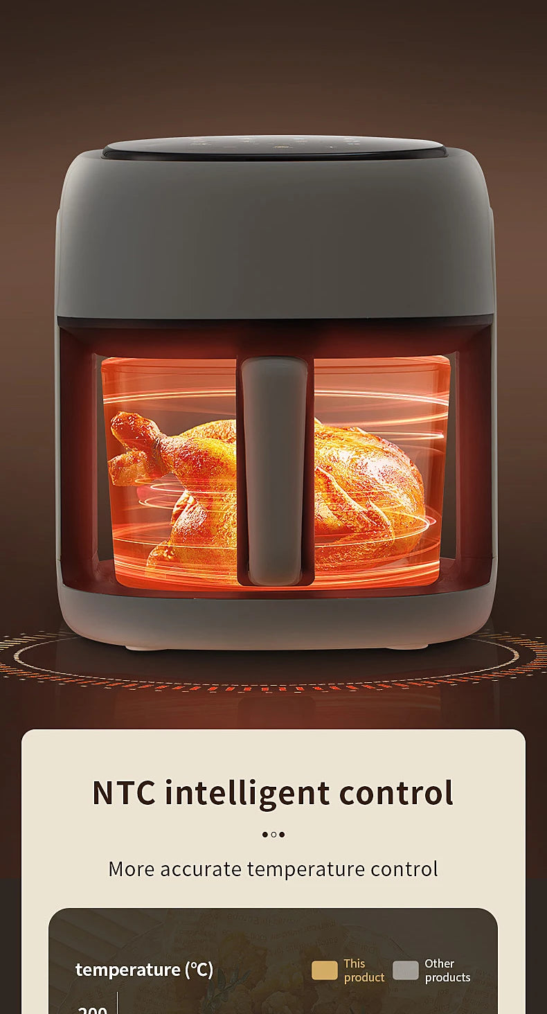 Smart Electric Air Fryer Large Capacity Convection Oven Deep Fryer Without Oil Kitchen 360°Baking Viewable Window Home Appliance