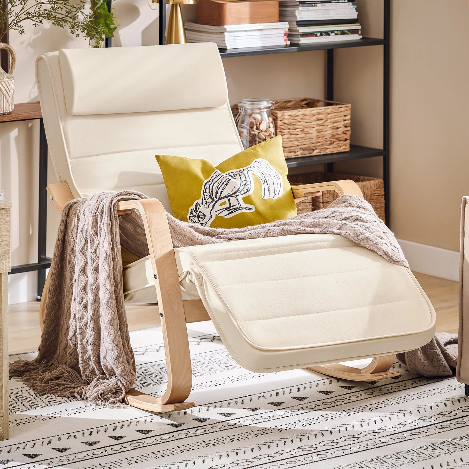 SoBuy FST16 New swing chair 5-compartment adjustable foot part swing armchair relax armchair load 150kg Birch Wood