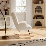 Anajqaqia Rocking Chair, Relaxing Chair, Living Room Chair, Swing Chair, with Metal Frame and Wooden Base, Teddy, Beige