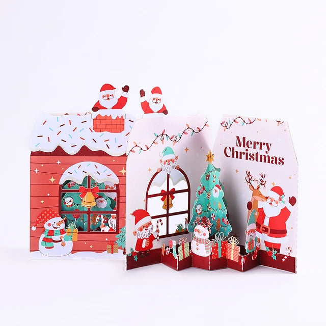 Cartões De Árvore De Natal, Cartão 3D Com Envelope, Fontes De Férias, 3 Cartões Pop Up Dimensionais, Festa De Natal Do Gato