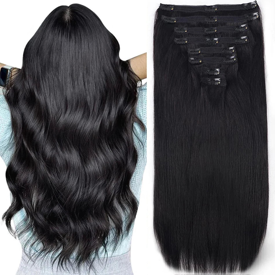 Aplique de cabelo Humano liso de tic tac Extensões Invisível