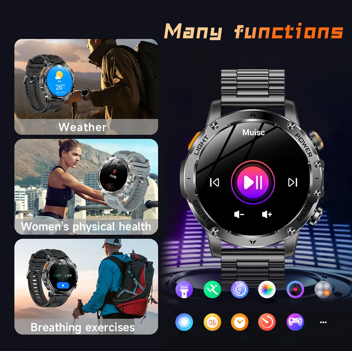 Novo Smartwatch Militar para Atividades ao Ar Livre (Modelo 2026) – Bateria de 1000 mAh de Longa Duração, Monitoramento de Fitness, À Prova d'Água, Estilo Tático e Esportivo