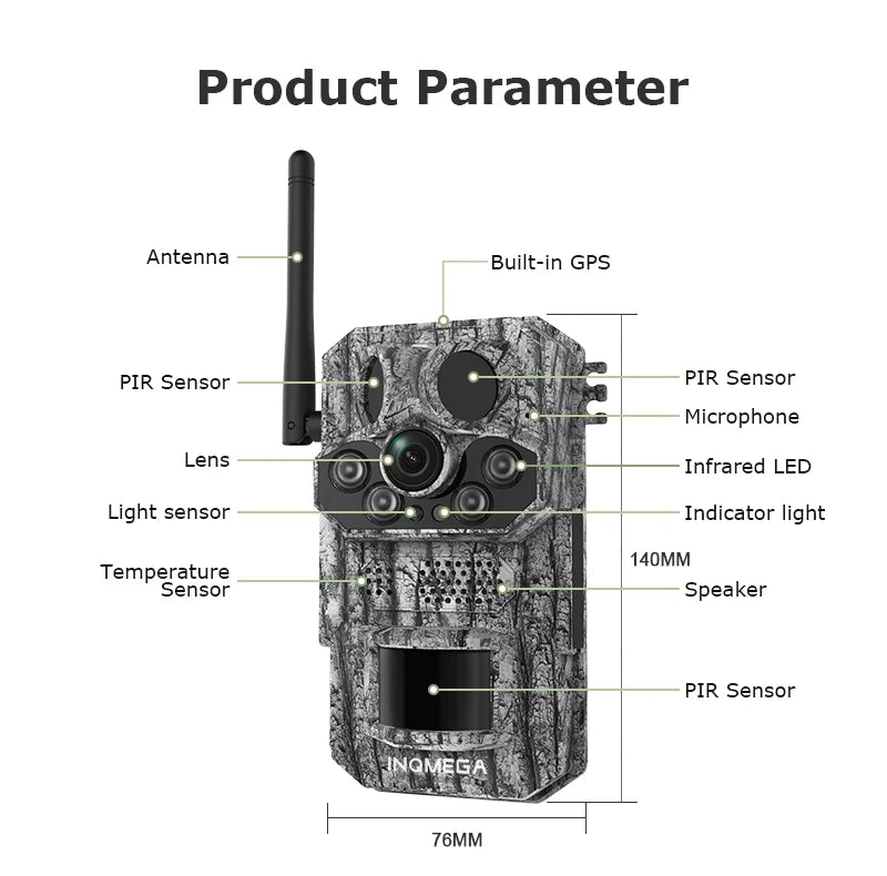 INQMEGA4G 2K 5MP PIR Motion Activated  Trigger Time Night Vision IP66 Hunting Trail Wildlife Battery Solar Camera Forest