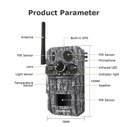 INQMEGA4G 2K 5MP PIR Motion Activated  Trigger Time Night Vision IP66 Hunting Trail Wildlife Battery Solar Camera Forest