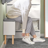 SoBuy FSR134-W Shoe dump truck Shoe shelf with 2 flaps, 2 doors and 2 drawers Hallway cabinet with bench Shoe bench with seat