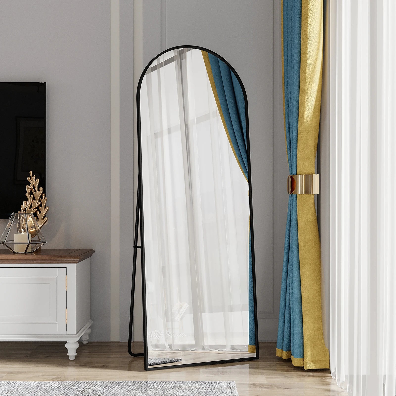 Anajqaqia 162×53cm Full Body Mirror, Curved Standing Mirror, Floor Mirror with Tempered Glass and Aluminum Alloy Frame