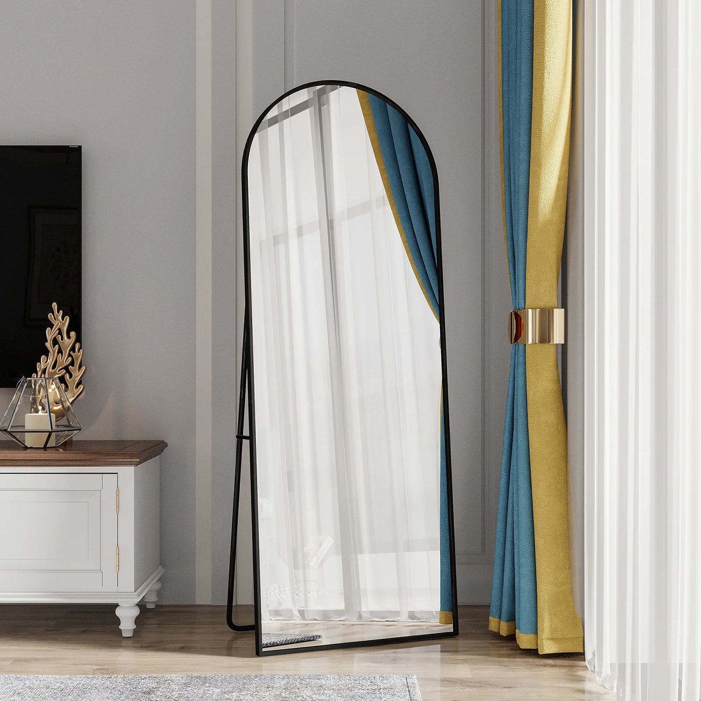 Anajqaqia 162×53cm Full Body Mirror, Curved Standing Mirror, Floor Mirror with Tempered Glass and Aluminum Alloy Frame