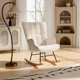 Anajqaqia Rocking Chair, Relaxing Chair, Living Room Chair, Swing Chair, with Metal Frame and Wooden Base, Teddy, Beige