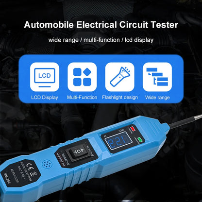 Probador de circuito eléctrico automotriz universal de 6 V-48 V, comprobador del sistema eléctrico del automóvil, kit de sonda de voltaje y potencia, pantalla digital LED.