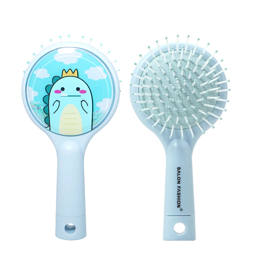 Cute Cartoon Dinosaur Hair Brush Set Detangling Mini Brush Set Travel Protable Comb Folding Mirror for Child Baby Girls Boys