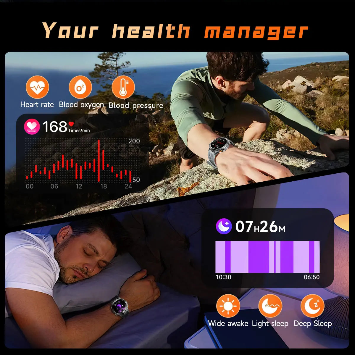 Novo Smartwatch Militar para Atividades ao Ar Livre (Modelo 2026) – Bateria de 1000 mAh de Longa Duração, Monitoramento de Fitness, À Prova d'Água, Estilo Tático e Esportivo