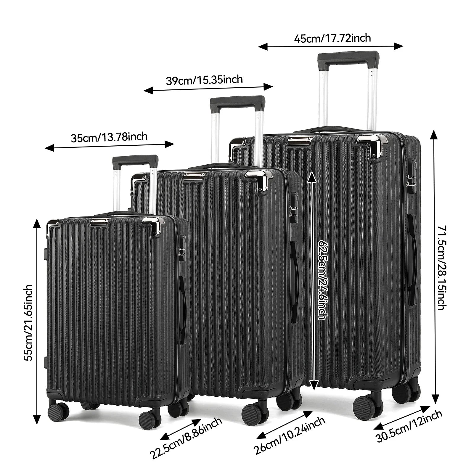 Anajqaqia Suitcase 3 Pieces Set,Hard Shell Trolleys Set,With TSA Lock,360° Universal Wheels,Lightweight ABS Luggage,Black