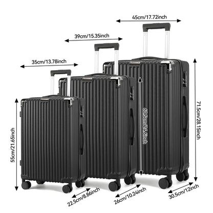 Anajqaqia Suitcase 3 Pieces Set,Hard Shell Trolleys Set,With TSA Lock,360° Universal Wheels,Lightweight ABS Luggage,Black