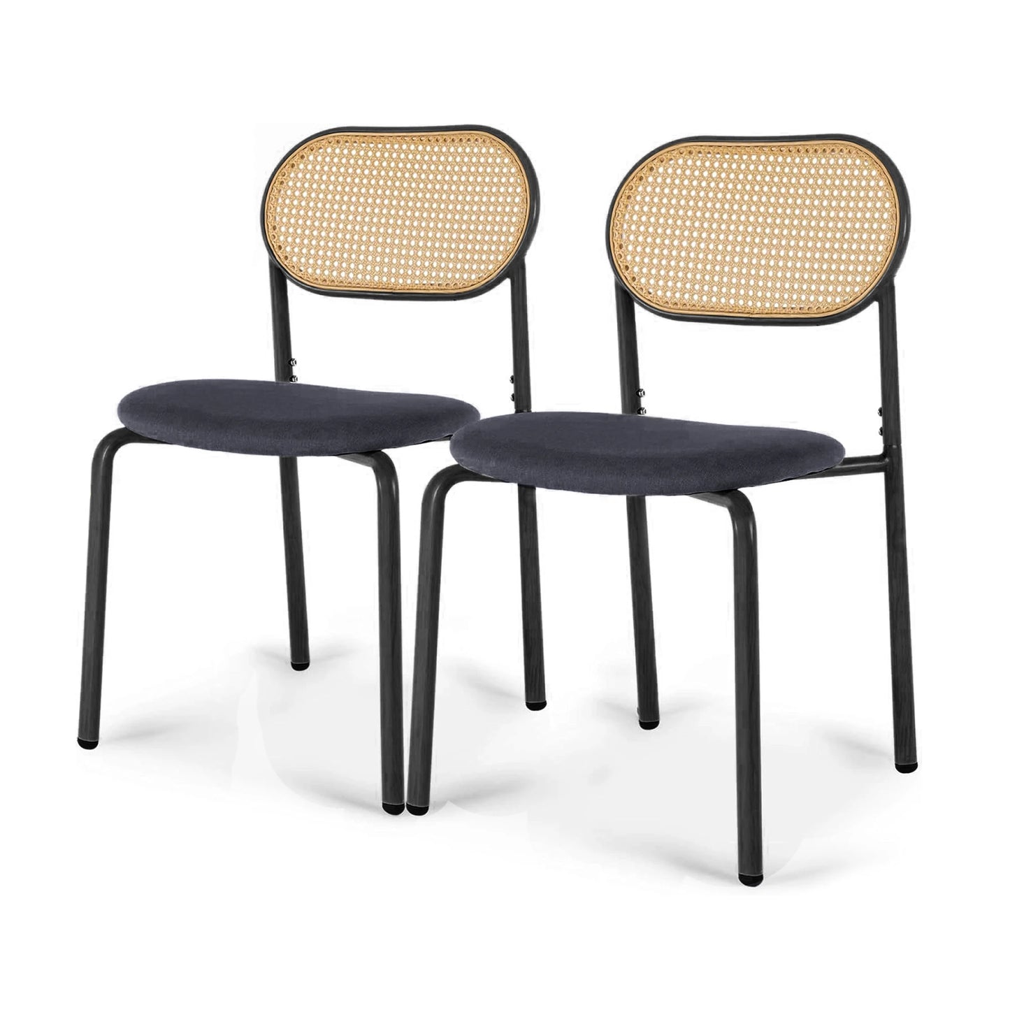 Set of 2 Rattan Dining Room Chairs, Upholstered Chair with Adjustable Metal Legs, Dressing Table Chair, Living Room Chair