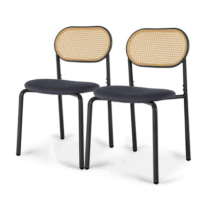 Set of 2 Rattan Dining Room Chairs, Upholstered Chair with Adjustable Metal Legs, Dressing Table Chair, Living Room Chair