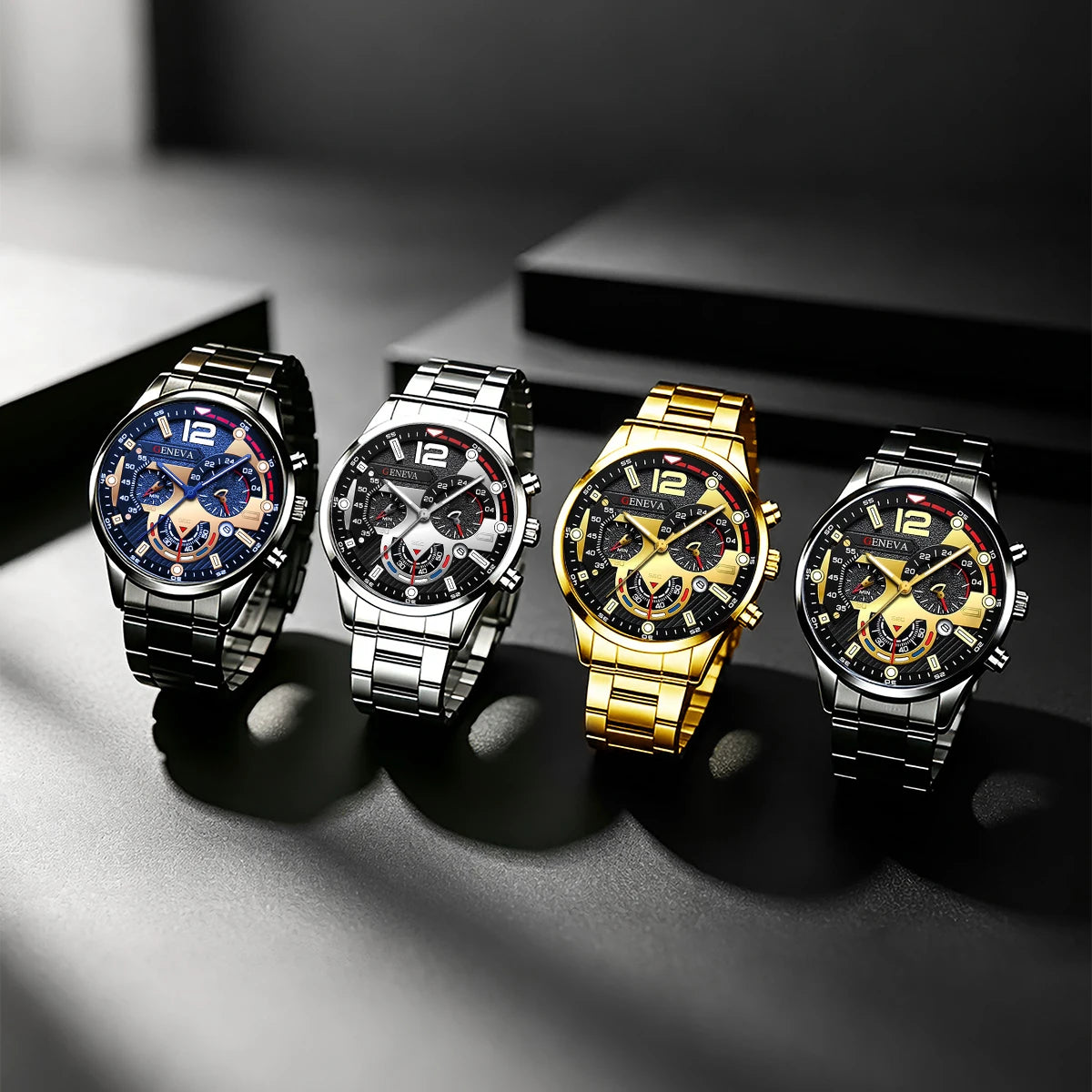 Conjunto de 8 peças de relógio masculino estilo executivo em aço inoxidável, adequado para uso casual no dia a dia e presente de Dia dos Pais; uma escolha ideal para presentear.