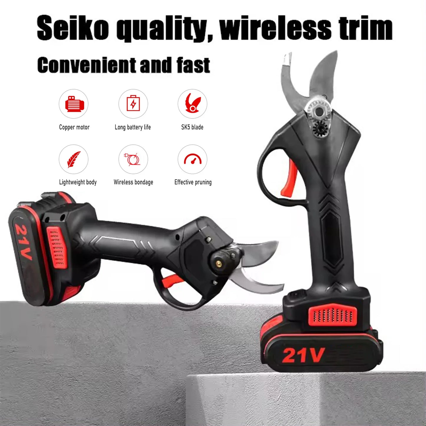1200W 25mm Brushless Cordless Electric Pruner Pruning Shears Fruit Tree Bonsai Pruning Branches Cutter Power Tool With 2pcs 21V