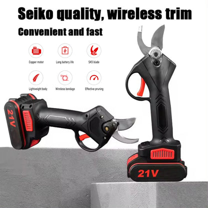 1200W 25mm Brushless Cordless Electric Pruner Pruning Shears Fruit Tree Bonsai Pruning Branches Cutter Power Tool With 2pcs 21V