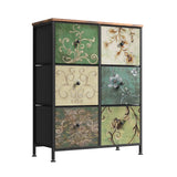 Rosahqnda chest of drawers with drawers Bohemian dressing table with wooden panel, fabric drawers, metal frame, fabric chest of drawers